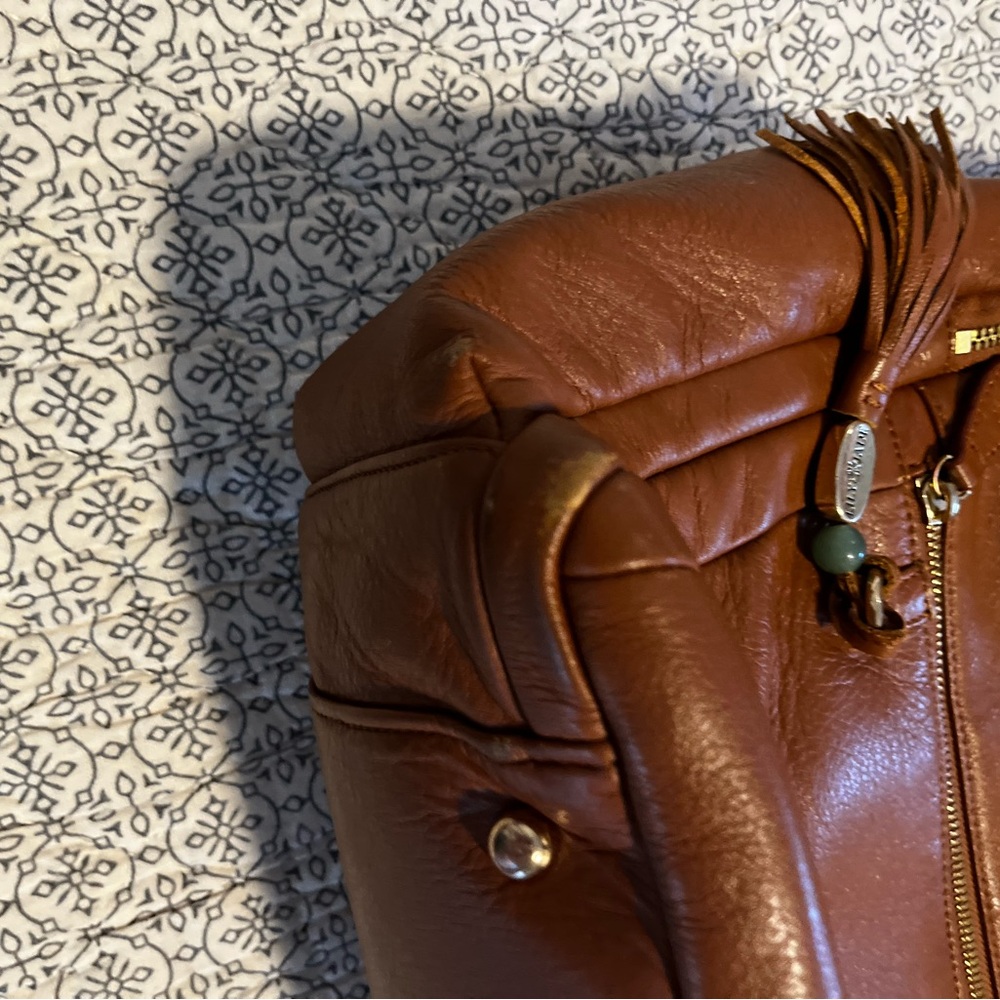 Lily Jade Brown Leather Backpack diaper bag with Teal Lining and accessories - Picture 10 of 14